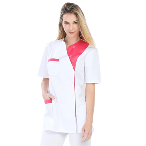 Agathe - Tunic - Short sleeves - Women - 75 cm My Blouse Twill-White-Fuschia-T6-XXXL