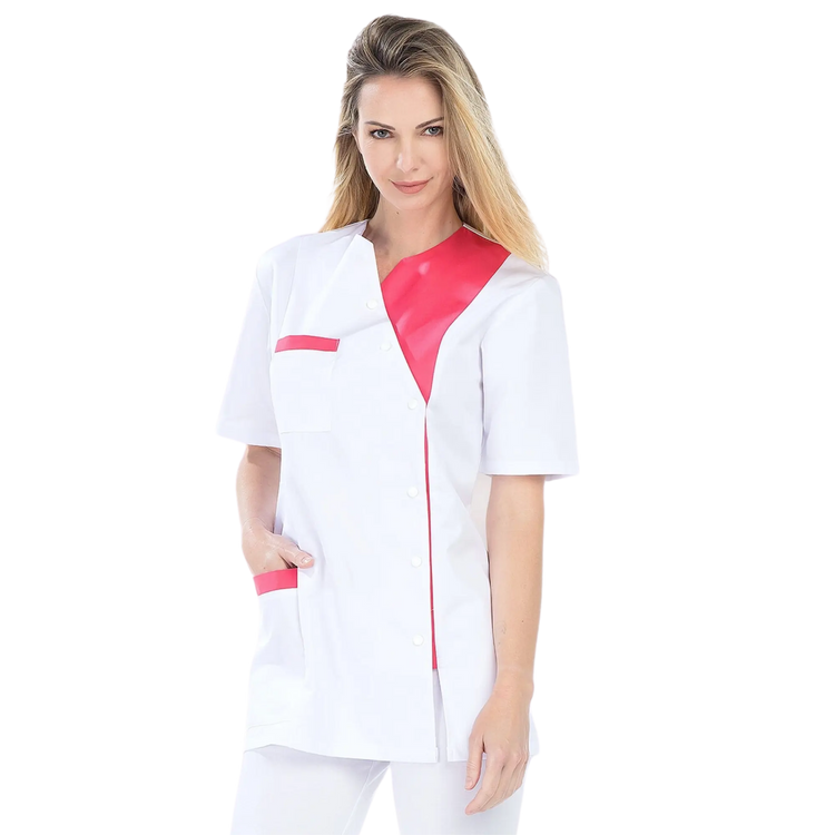 Agathe - Tunic - Short sleeves - Women - 75 cm My Blouse Twill-White-Fuschia-T6-XXXL