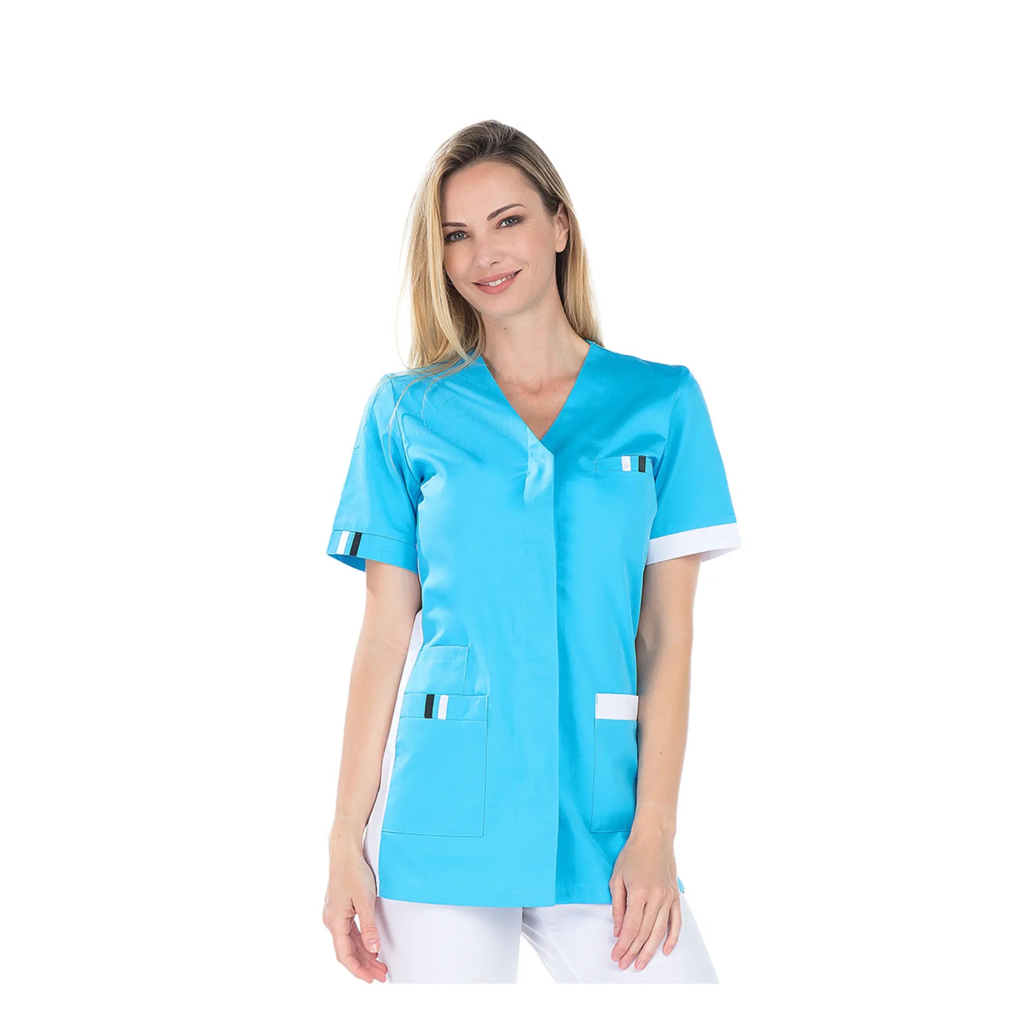 Amélie - Tunique - Manches courtes - Femme - 75 cm My Blouse  Sergé-Atoll-Blanc-Noir-T7-XXXXL