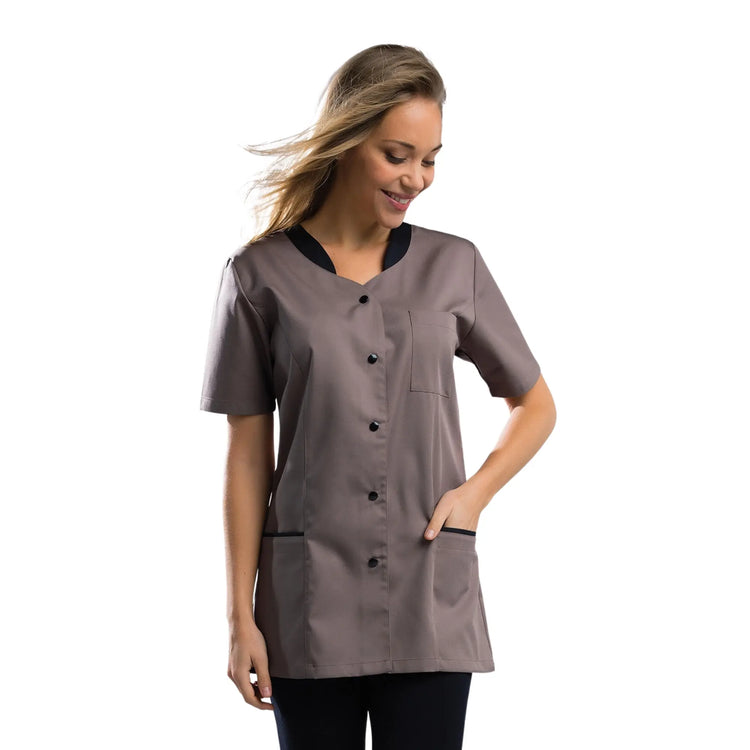 Amandine - Tunic - Short Sleeves - Women - 75 cm My Blouse Twill-Taupe-Black-T6-XXXL