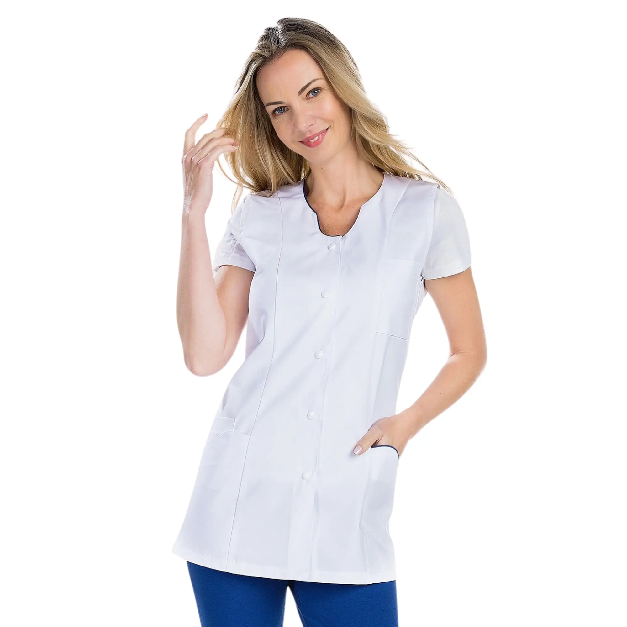 Anaïs - Tunique - Manches Courtes - Femme - 75cm My Blouse  Sergé-Blanc-Marine-T6-XXXL