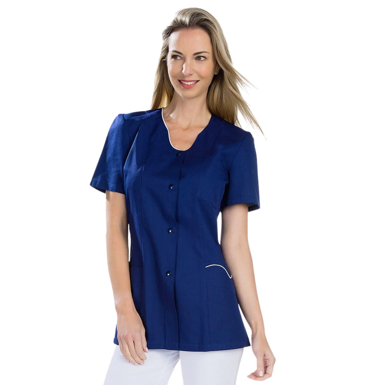 Anaïs - Tunique - Manches Courtes - Femme - 75cm My Blouse  Sergé-Marine-Blanc-T6-XXXL