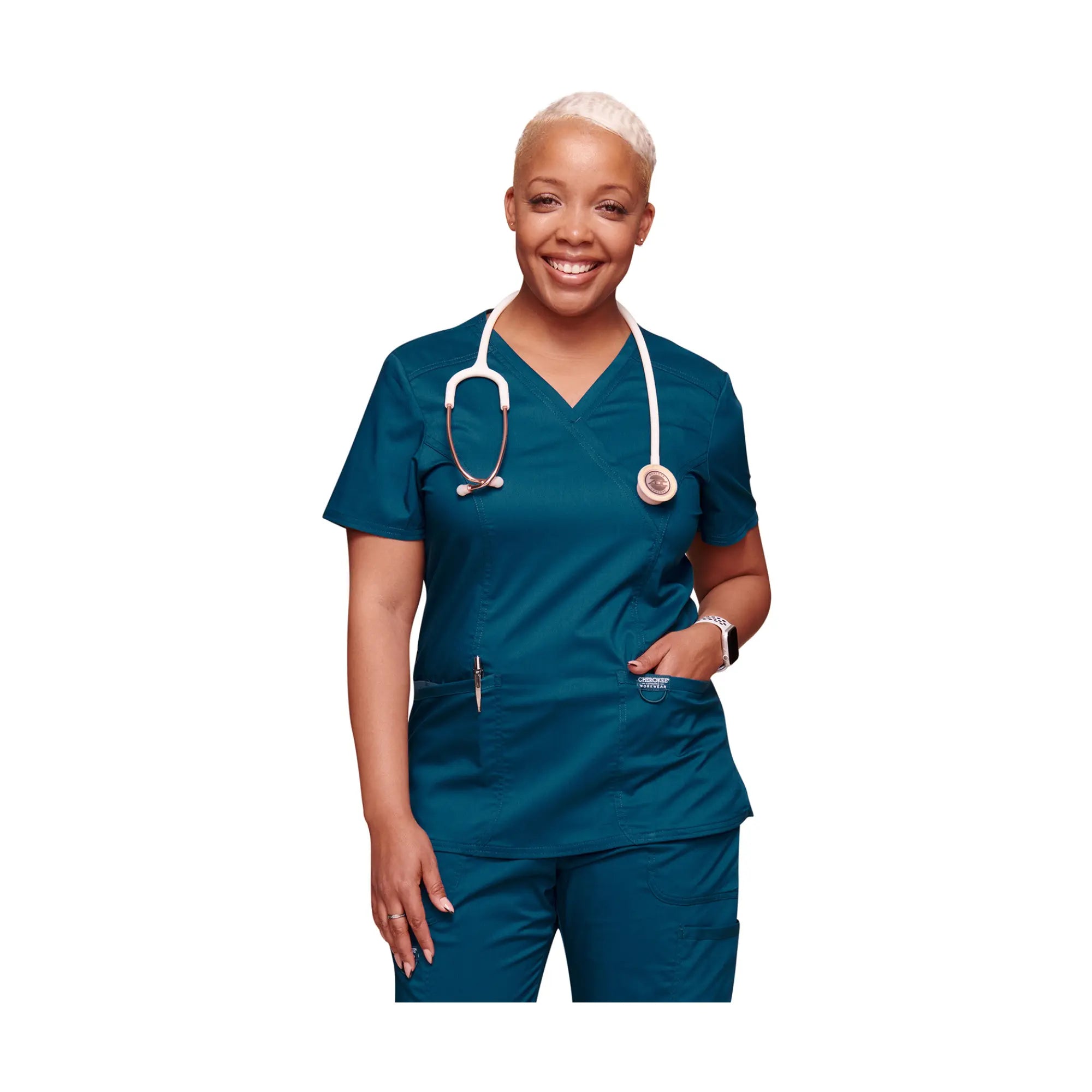 Béziers - Tunique cache-cœur col V - Femme - Cherokee - Couleur 1 Cherokee Authentic Workwear  Bleu-Caraïbes-3XL