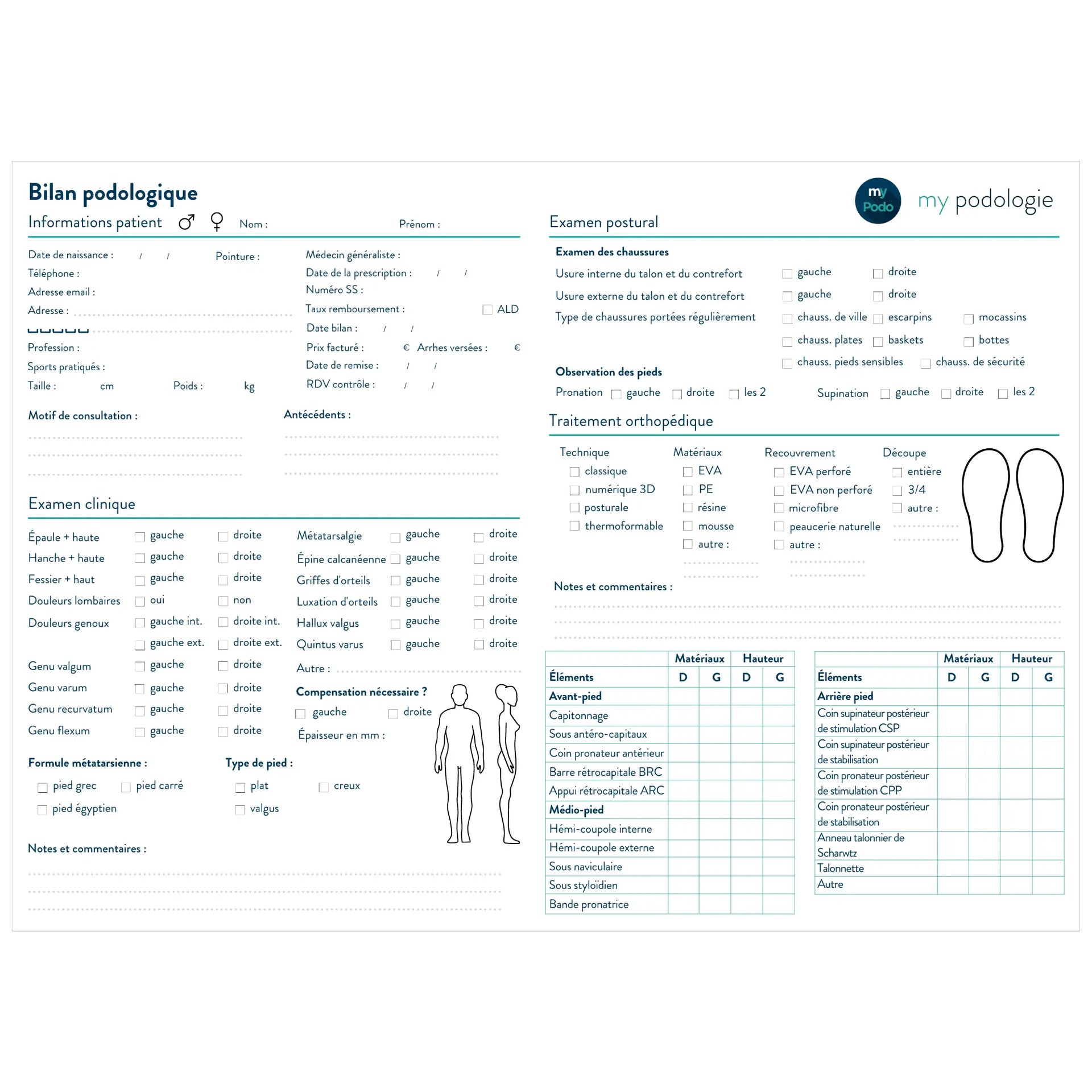 Exam sheets - Pack of 50, 100 or 200 - Essential by My Podologie