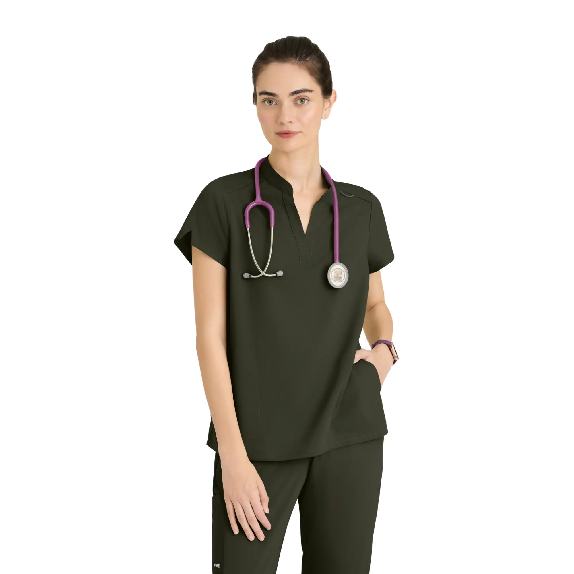 Flora - Tunique col à bande - Femme - Grey’s Anatomy Stretch GREYS ANATOMY STRETCH Olive / XL