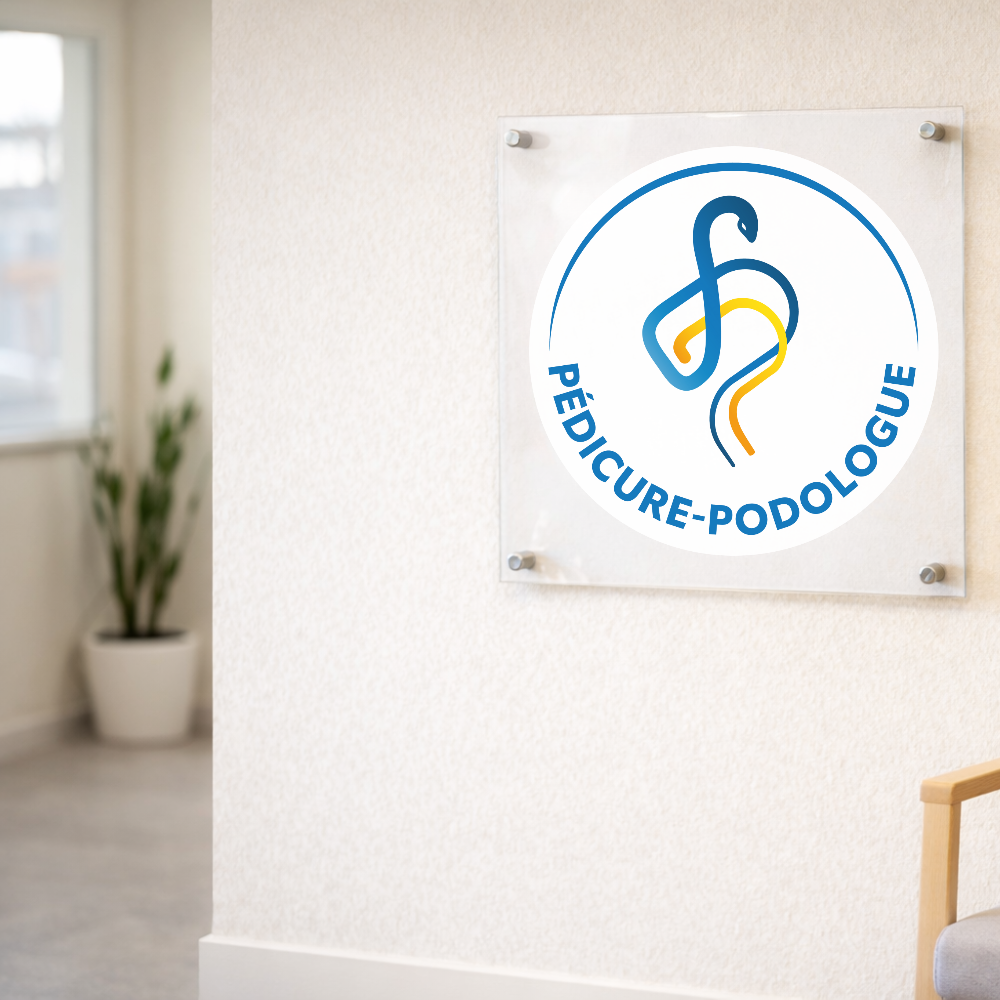 Plaque pédicure-podologue avec logo officiel - Plexiglas 45x45cm - Sans entretoises My Podologie 