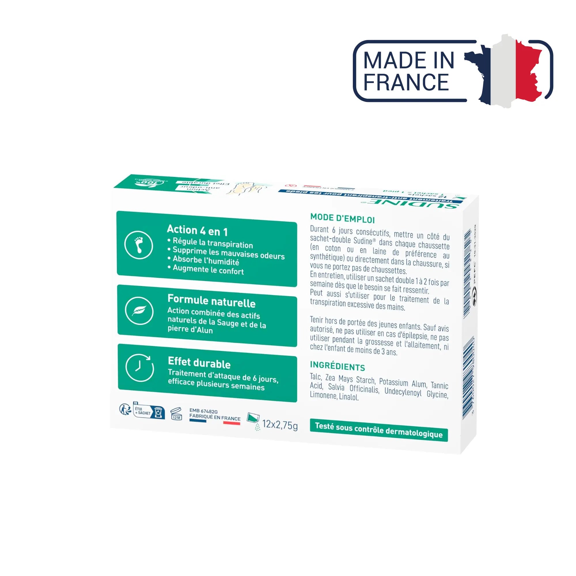 Poudre traitement anti-transpirant pour les pieds - Sudine Laboratoire Sorifa 