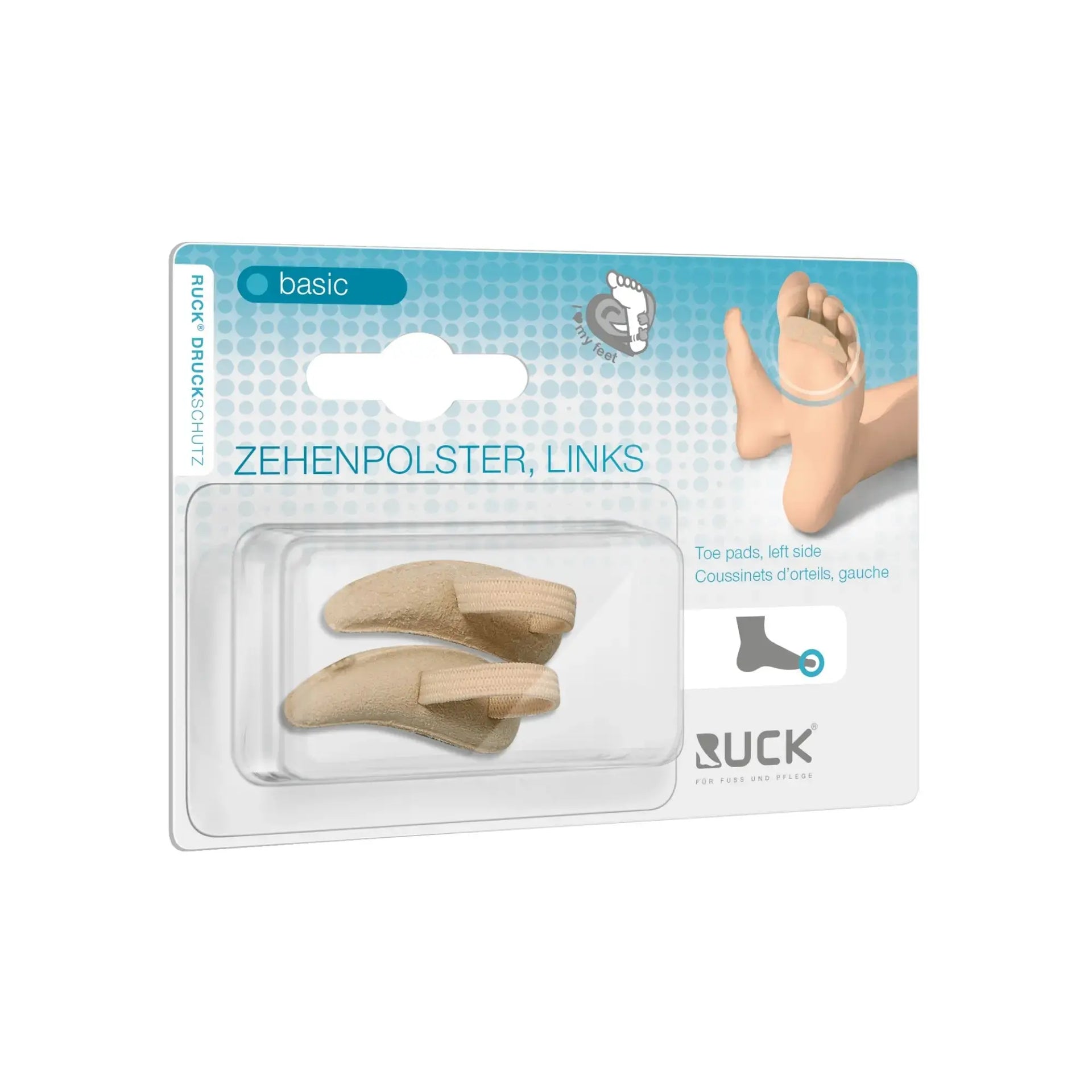 Toe protection - Soft foam padding covered in leather - 3 sizes available - 2 pieces - Ruck - My Podologie