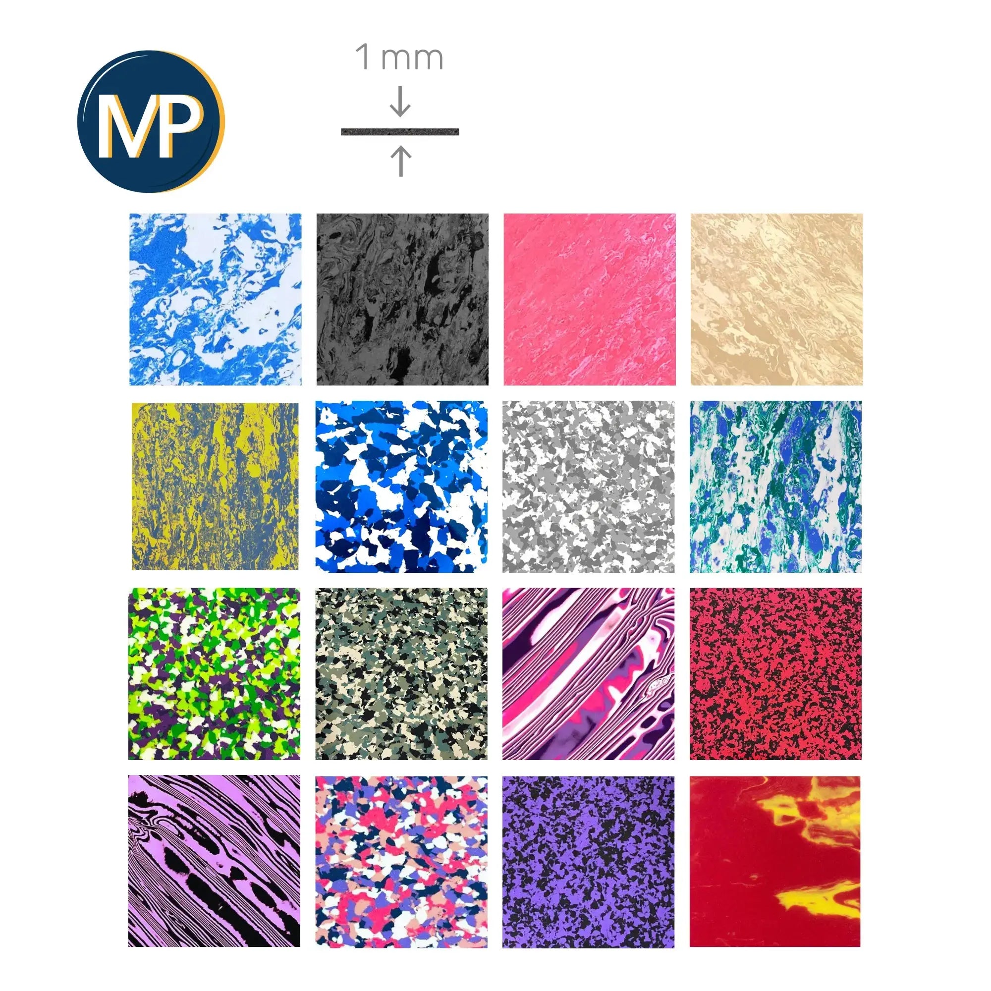 PE EVA covering - Shore 30 - 1mm - 1035 x 1030 mm - 15 MP colors 